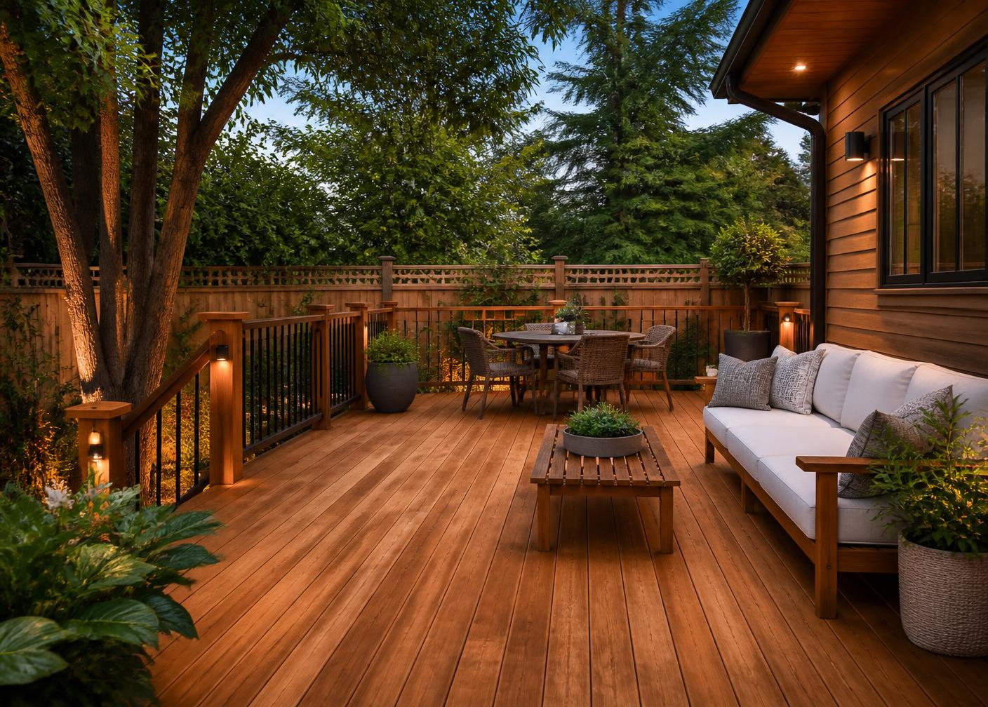 Warm finished backyard deck